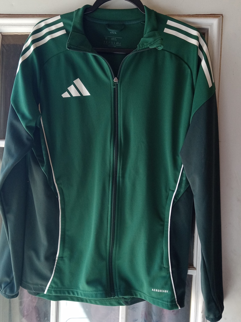 adidas Dark Green Athletic Zip Track Jacket with White Stripes
